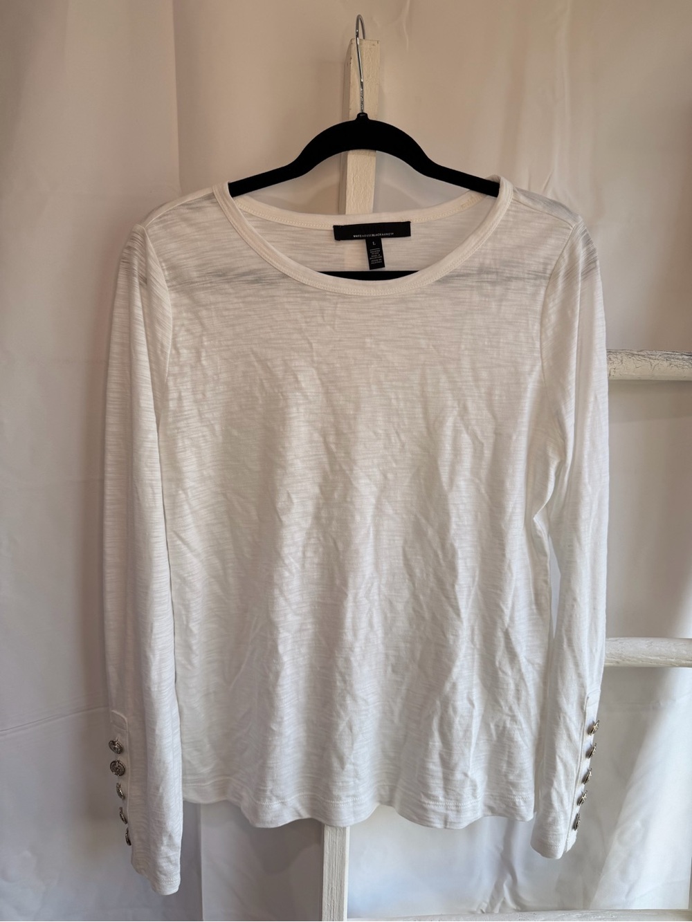 White House Black Market White Ribbed Crewneck Top